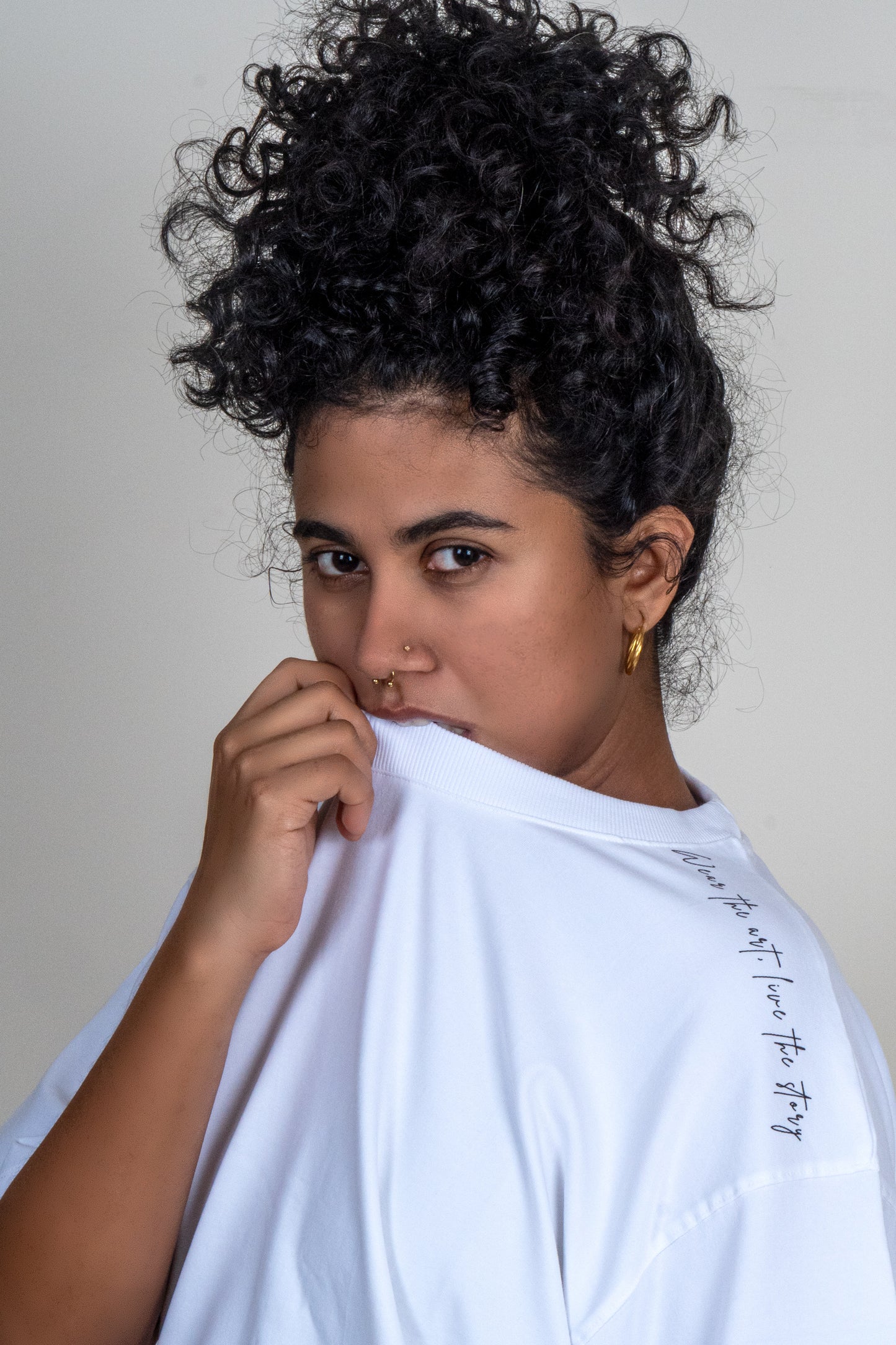 Kyoko Oversized T-shirt detail — limited edition art print by Priyanka Chandra