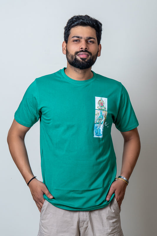 Sooka Regular Fit T-shirt front view — Memento Mori wearable art by Priyanka Chandra for GEEMEEO
