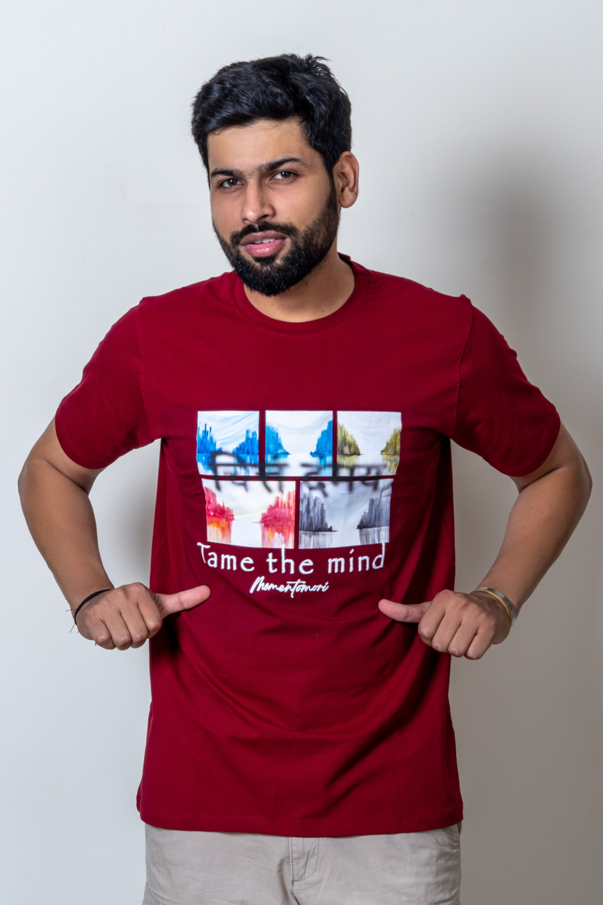 Sooma Regular Fit T-shirt front view — Memento Mori wearable art by Priyanka Chandra for GEEMEEO